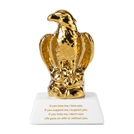 Hawk Trophy, Bald Eagle Trophy Statue Decor Gold Hawk Sculpture Ceramic Figurine Home Decor - Statue Gifts (White Base Trophy)