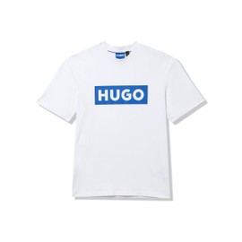HUGO Logo Stripe Cotton Crew Neck T-Shirt White Salt Large