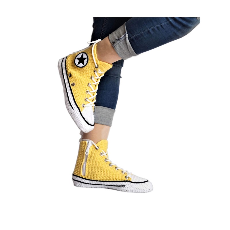 Handmade Organic Cotton Yellow Sneakers - Comfortable Plush Shoes, Breathable