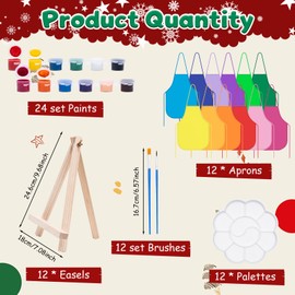 Anseal 84 Pcs Kids Paint Party Set,Canvas Painting Kit Party Favors Include 12 Pre Drawn Canvas 12 Brushes 12 Palettes 12 Set Acrylic Paints 12 Apron for Kids Students Art Paint Christmas Party