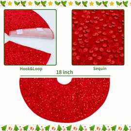 Christmas Tree Skirt, 18 inch Sparkly with Faux Fur Plush Mini Christmas Tree Skirt, Christmas Tree Base Mat Thin Velvet Rugs for Xmas Party Home Decorations (RED)