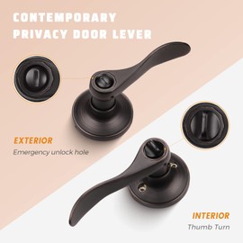 KNOBWELL 6 Pack Bronze Lever Door Handles Privacy Door Levers Keyless Bedroom/Bathroom Door Knobs, Rubbed Bronze Interior Door Handles with Lock