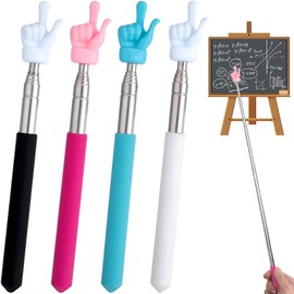 PAGOW 4 Pcs Retractable Teacher Pointer Sticks, Hand Pointer Stick, Student Finger Pointing Sticks, Extendable School Supplies for Reading, Classroom (Black+White+Pink+Blue)
