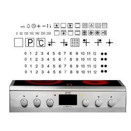 Cooker Sticker Set Cooker Symbols Sticker Labelling of Smudged Cooker Symbols (RP45) (Black Symbols on Transparent Background)