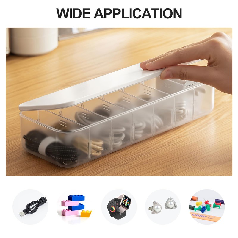FRETONBA Cable Storage Box, Transparent Cable Organiser Box with 7