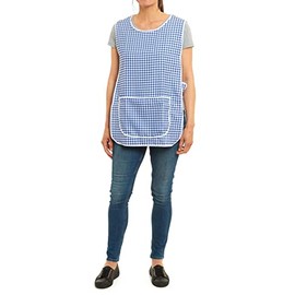 ER Direct Womens Home Work School Kitchen Catering Cleaning Bar Plus Size Plain Printed Coloured Front Large Pocket Side Button Fastening Tabard Apron (Gingham-Navy, L)