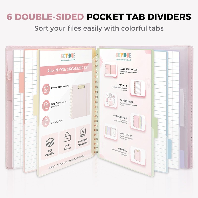 SKYDUE Storage Clipboard Folder with 6 Dividers & Refillable Notepad