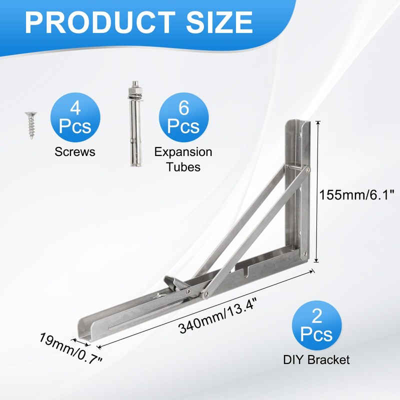 PATIKIL Folding Wall Shelf Brackets 13", 2 Pack Heavy Duty