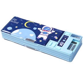 Pop Up Multifunction Pencil Case with Calculator, Pencil Sharpener and Curriculum, Multiple Cute Patterns, Suitable for Elementary School Girls, Boys, Great Gifts for Kids PC50 (Light Blue)