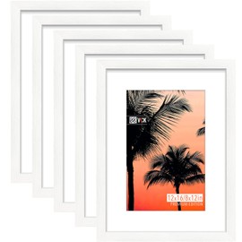 VCK 12x16 White Picture Frame set of 5, Textured Exclusive Wooden Photo Frames with HD glass | Matted to 8x12 or 12x16 without Mat | Wall Hanging