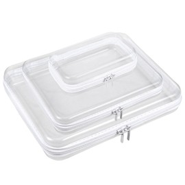 3 Pack Clear Zipper Pouches Hard Shell Case,3 Size Waterproof Transparent Zippers Clear Makeup Bag,Portable Plastic Zipper Pouch for Toys Snacks Stationery Travel Documents Toiletries Storage