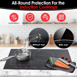 KR KITCHENRAKU Large Induction Cooktop Protector Mat 21.2x35.4 Inch,Translucent (Magnetic) Stove Top Cover for Electric Stove, Silicone Stove Mat for Glass Top Stove,Glass Top Stove Cover (L8SICT2)