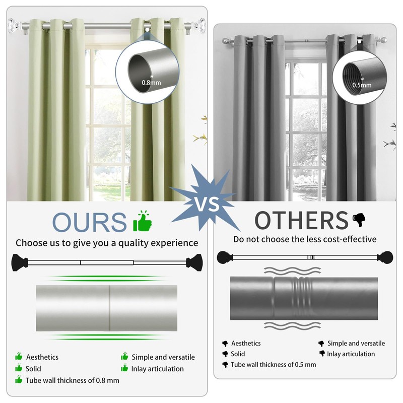 TVWOO Acrylic Crystal Silver Curtain Rod 18-45",Clear Bling Diamond Finials