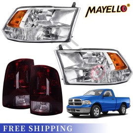 mayello 4PCS Red Smoke TailLights+ Headlights Set For 2009-2018 Dodge Ram 1500 2500 3500