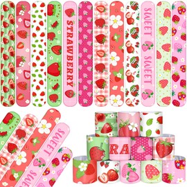 YYMYMGJ 48PCS Strawberry Party Favors Slap Bracelets Berry First Birthday Party Supplies Decorations for Baby Shower Strawberry Party Sweet 1st Birthday Party Strawberry Party Summer Party