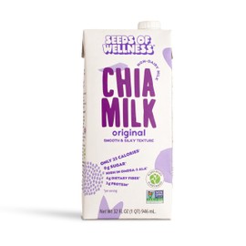 Seeds of Wellness Chia Milk Original, Vegan, Plant-Based, Non-Dairy, 740mg Omega-3, Prebiotic Fiber & Protein, Zero Sugar, Smooth & Creamy Texture, Low Calories, Keto, Gluten Free, Non-GMO, 32 Fl Oz (946 ml) Tetrapak, Pack of 6, Chile