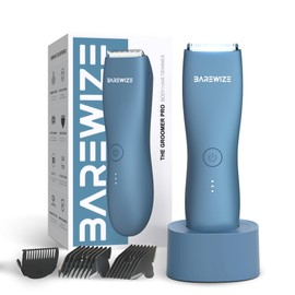 BAREWIZE Body Hair & Pubic Hair Trimmer for Men & Women, Painless Electric Body & Bikini Shaver | Waterproof, Type-C Rechargeable, LED Light, Replaceable Blade, Manscape Personal Groomer (Denim Blue)