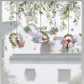 Window Sticker for Glass, Window Decals Window Clings Hanging Vine Green Decals Birds Leaves Plants Birds Anti-Collision Window Film Glass Window Decoration Sticker