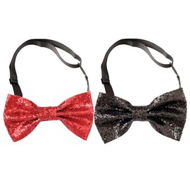 NyxSeat 2 Piece Bow Tie, Adjustable Bow, Christmas Bow Tie, Red Tie for Men, Sequin Bow Tie, Elastic Bow Tie, black