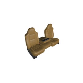 Durafit Seat Covers, Compatible with 1999-2007 F250-F550 Front 40/20/40 Split Seat Covers in Leatherette with Pointed Molded Headrests and Opening Console (L3 TAN)