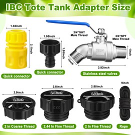 Duraaamo IBC Tote Adapter 275-330 Gallon IBC Tote Water Tank Fittings, Brass Valve with 4 Adapter, 2" Camlock Fittings Garden Hose, Quick Connector(Blue Double Valve,3/4'' Male Npt to 3/4'' GHT)