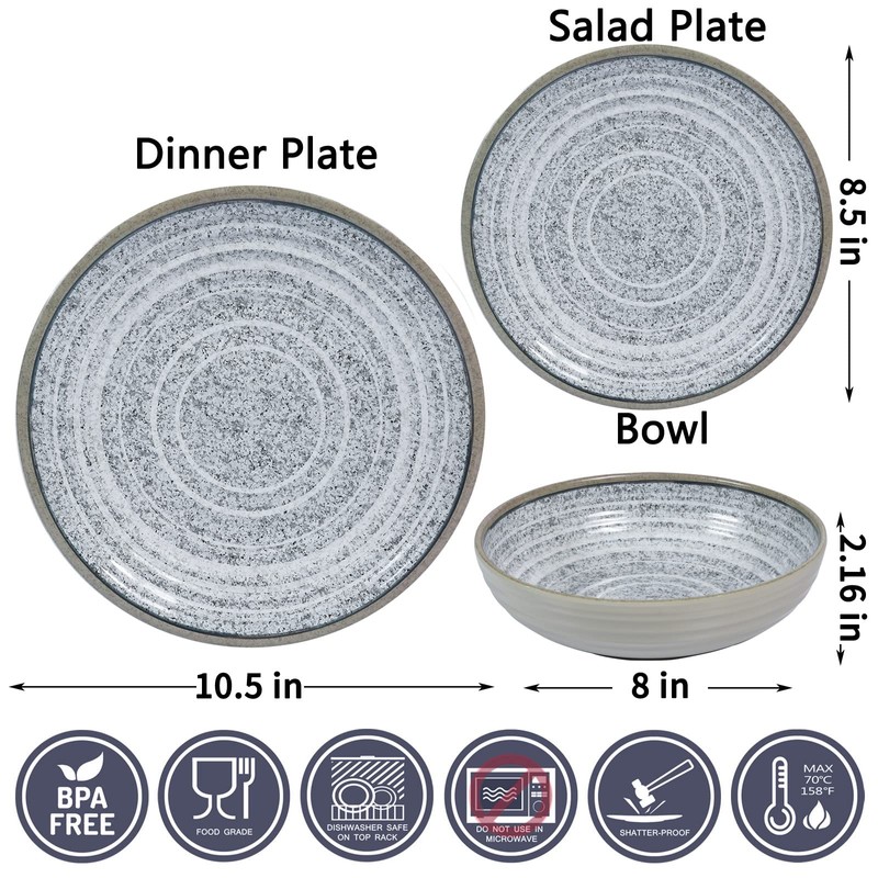 Melamine Dinnerware Sets 12 PCS - Service for 4 Plates