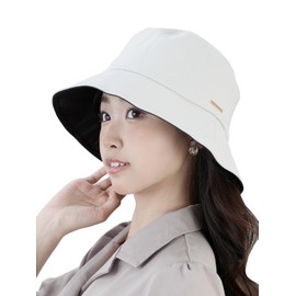 Kizawa Women's Hat, Casual, Large Size, Full Light Blocking, UV Protection, 100% UV Protection, Cold Feel, Wide Brim, Foldable, Large Size, white (off-white)