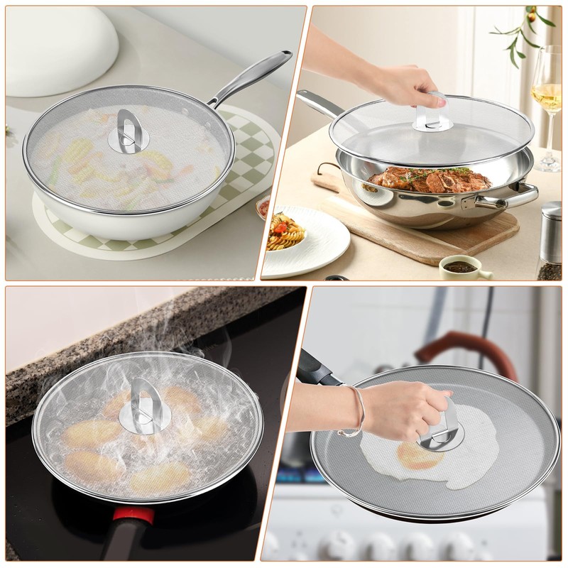 3-Pack Splatter Screens for Frying Pan - Stainless Steel Grease