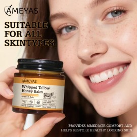 Organic Tallow & Honey Balm by AMEYAS – All-Natural Moisturizer with Shea, Calendula & Jojoba, Unscented 3oz