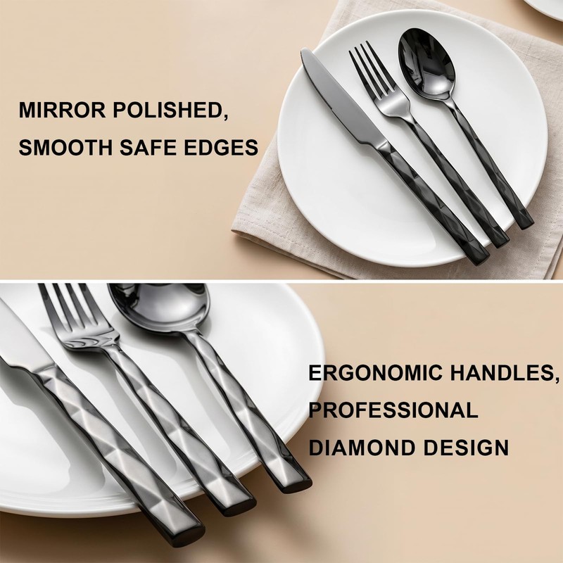 Culterman Modern Silverware Set, Stainless Steel Flatware, Twisted Handle Design,