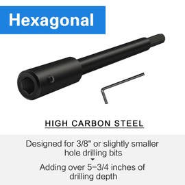 7 Inch Forstner Bit Extension Hole Saw Extension for 3/8" Drill Bit Extension,Adding Over 5-3/4 inches of Drilling Depth (7" for 3/8" Hexagonal Shank)