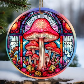 Touber Christmas Ornament, Christmas Decoration, Holiday Present Idea, Heirloom Keepsake, Round Ceramic, Gift Exchange, Gift Idea, Mushroom