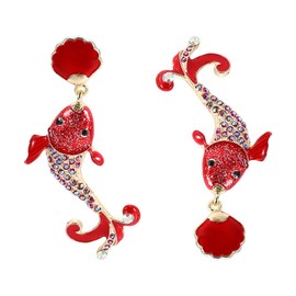 Koi Fish Earrings, Seashell Fish Animal Dangle Earrings for Women, Bohemian Fish Beach Earrings, Sparkling Carp Fish Statement Earrings Fish Boho Jewelry, Ocean Fish Drop Earrings