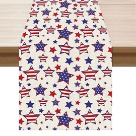 XCHI America Stars Patriotic 4th of July Memorial Day Independence Day Table Runner Decoration for Home Kitchen Holiday Party 13x72 Inch