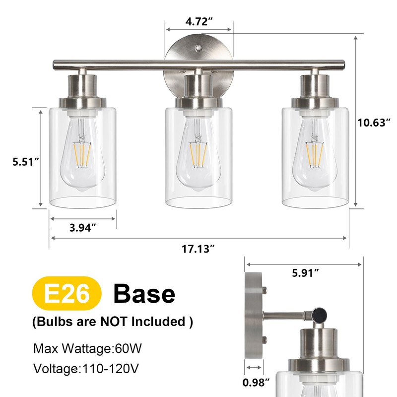 Unicozin 3 Light Vanity Lights, Brushed Nickel Wall Sconce Light