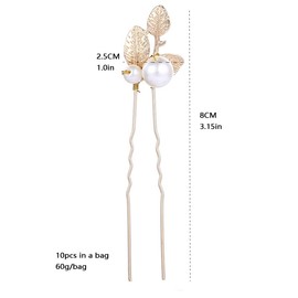 Amaezorx 10Pcs Gold Leaf Pearl Bridal Hair Pin Set - Elegant U Shape Wedding Hair Accessories for Bride & Bridesmaids, Vintage Hairpins for Updos & Styling (Gold)