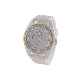 Geneva Platinum 12960312 Women's Czech Rhinestone Decorative Chronograph Silicone Watch-WHITE