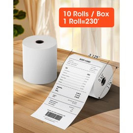 3 1/8'' x 230' Thermal Receipt Paper Rolls (50 Rolls), No-Fade Thicker Thermal Printer Paper for Years, Receipt Paper with Red Warning Line, for 80mm Cash Registers & Credit Card Machines, Clear Print