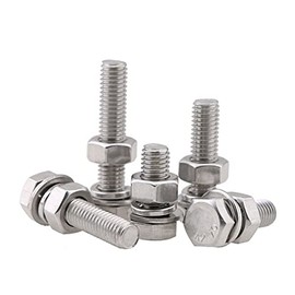 binifiMux 10-Pack M8 Hex Bolts 50mm and M8 Hex Nuts M8 Flat Washers/Spring Lock Washers Set, 304/18-8, DIN933 Plain Finish