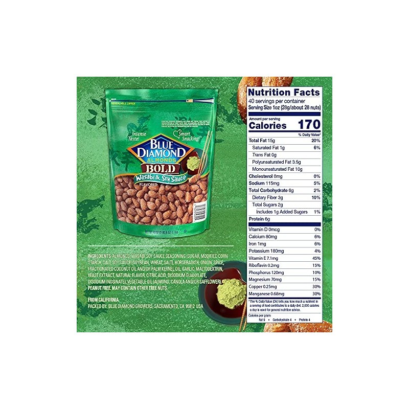 Blue Diamond Almonds Wasabi & Soy Sauce Flavored Snack Nuts,