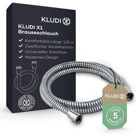 KLUDI -X1 Universal Shower Hose 1.25 m, Flexible Shower Hose with Double Twist Protection, Kink-Resistant, Standard Connection G1/2, Plastic-Coated with Metal Effect, Made in Germany
