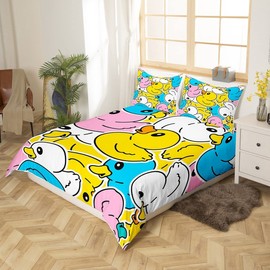 Colorful Duck Duvet Cover For Kids Boys Girls Toddler,Cartoon Duck Comforter Cover Single,Graffiti Rustic Animal Bedding Set Cute Farmhouse Animal Quilt Cover With 1 Pillowcase