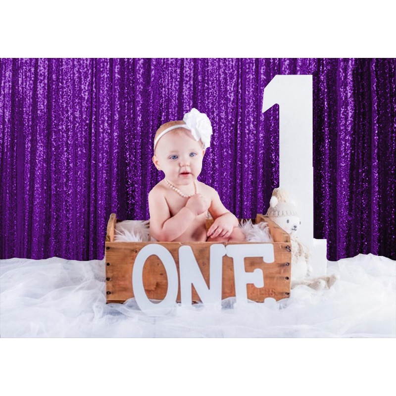 ShinyBeauty Purple Backdrop Sequin Backdrop Curtains 16 x 10 ft