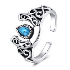 TIGER RIDER Sterling Silver Horseshoe Rings for Women Turquoise RingsHorse Jewelry Birthday Mothers Day Christmas Gifts for Mom Size 8 (Horseshoe Rings-8)