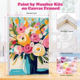 MOGTAA Paint by Numbers for Adults Beginner with Frame, Flowers in Vase Paint by Numbers for Adults, Kids' Painting by Numbers, DIY Oil Painting Kits Flowers Art Crafts for Home Decor, 8x12in