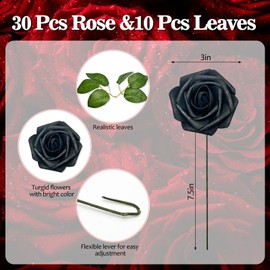 Luerbi 30Pcs Rose Artificial Flowers, Black Foam Roses with Stems, Real Looking Fake Flower for DIY Wedding Bridal Bouquets, Bridal Shower, Arrangements Party Table Centerpieces Decor