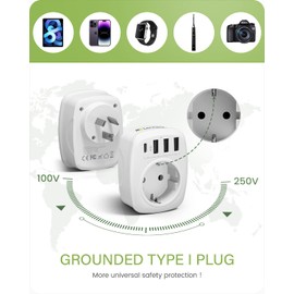 LENCENT Travel Adapter Switzerland Germany Plug, EU to AUS/CN, Type I, Travel Plug for Australia China New Zealand Argentina Wall Sockets with 3 USB/1 Type C/AC Socket Adapter