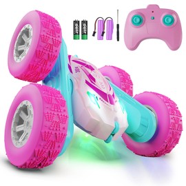 Remote Control Car, RC Cars with Headlights Double-Sided Driving 360° Flips Rotating for Kids Ages 4-7 8-12 Year Old, RC Stunt Car Toys for Boys and Girls Gift Pink