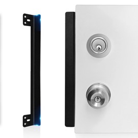 MOSECYOU Door Latch Guard Plate 12” with 1” Offset Cover, Protector Shield for Door Knob/Deadbolt/Mortise/Double Door Lock, Outswing Door Security, Heavy Duty Version(1 Pack)