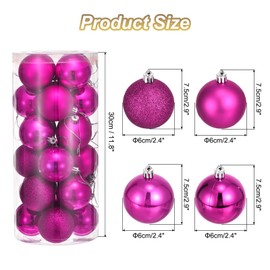 uxcell 24Pcs 2.4" Christmas Balls Ornaments Set Shatterproof Christmas Tree Decorations Hanging Balls for Christmas Tree Holiday Decoration (Rose Red)